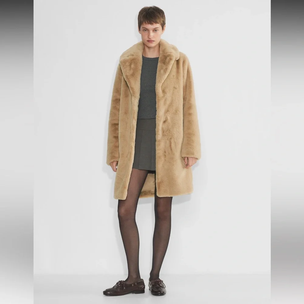 Aritzia Sunday Best Dulce Coat Polished Real Faux Fur In Tan - Picture 3 of 14